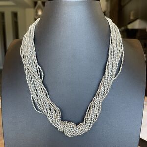 Coldwater Creek Multi Strand Silver Beaded Layered Statement Necklace 20-22”